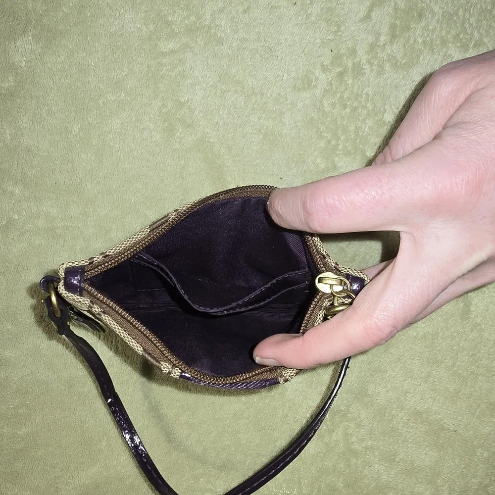 Coach Signature Wristlet Brown and Purple